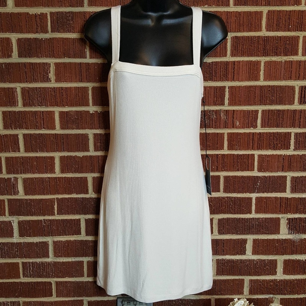 Privacy Please White Ribbed Square Chest Mini Slip Dress Casual Comfy Small